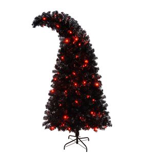 Albero di Natale curvo preilluminato a LED da 1,8 m, albero di Natale artificiale fantasia con 900 punte, colore nero - Product Image 5