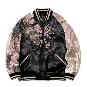 Línea de Ropa Urbana Moderna, Chaqueta Sukajan con Bordado Detallado, Tela Satén Suave para un Look Casual de Calle - Product Image 1