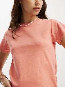Nouvel Arrivage 2026 T-shirt Court Femme Corail Manches Courtes Col Rond 100% Coton Jersey Décontracté Printemps Été Couleur Unie Coupe Classique - Product Image 4