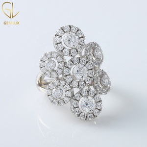 Round Cut Moissanite Diamond <b>Split</b> Shank <b>Ring</b>, Seven Stone Halo Engagement <b>Ring</b>, Cluster <b>Ring</b> For Women Anniversary Gift - Product Image 3