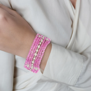 Romantic Solid Pink <b>Beaded</b> <b>Bracelet</b> For Women's Crystal Rhinestone Jewelry Gift Fashion Stackable Bangle - Product Image 3