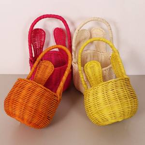 Cesta de mimbre de Pascua con forma de conejo, contenedor de ratán para regalos y flores. - Product Image 5