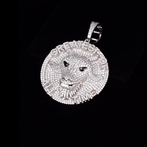 Unisex White 18K <b>Solid</b> <b>Gold</b> Lion Head Diamond <b>Pendant</b> Necklace <b>Gold</b> Plated Hiphop Style Brilliant Cut Natural Diamonds Party - Product Image 2