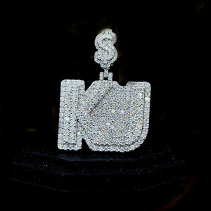 Fully Iced Out Style Custom Moissanite Diamond <b>Initial</b> <b>Pendant</b> Birthday Party Gifts for Mens 925 Sterling <b>Silver</b> Hip Hop Jewelry - Product Image 3