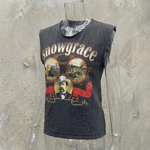 Camiseta sin Mangas de Algodón para Hombre Snowgrace, Estampada, Estilo Vintage, Cuello Redondo, Ropa Casual - Product Image 5