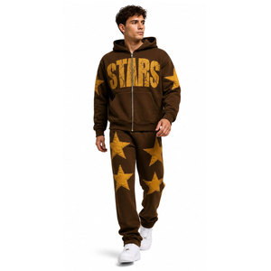 Conjunto de Sudadera con Capucha y Pantalones de Chándal de Felpa Francesa Suave, 100% Algodón, Corte Holgado, con Cremallera Completa, Estilo Desgastado, para Jogging - Product Image 5