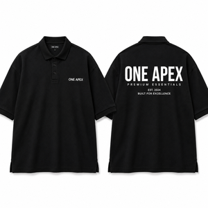 เสื้อยืด ONE APEX รุ่นผู้ชาย ทรงปกติ สีดำ ผ้าคอตตอนพรีเมียมเนื้อหนา ปกเสื้อแบบพับได้ โลโก้ด้านหน้าแบบไม่ทอ ระบายอากาศได้ดี สไตล์ลำลองแนวสตรีทแวร์ - Product Image 6