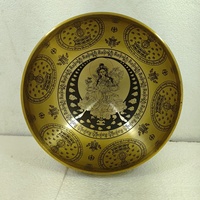 Bol chantant tibétain artisanal Ali, symboles sanskrits en bronze, marteau en bois, bol sonore de méditation, performance professionnelle, 17,5 cm