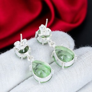 Boucles d'oreilles pendantes en améthyste verte, argent sterling 925, faites à la main, coupe poire, bijoux élégants, cadeau pour femmes - Product Image 4