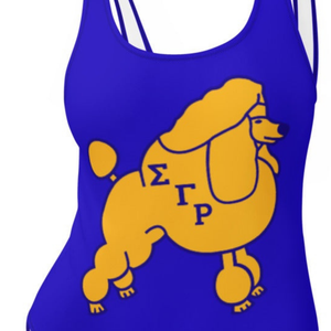 Traje de Baño Entero Sigma Gamma Rho Poodle para Mujer, Azul y Dorado, Elástico, Deportivo y Elegante - Product Image 5