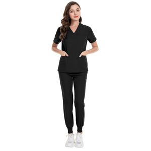 Wholesale Women Blue <b>Scrub</b> <b>Set</b> V-Neck Top And Pants Hospital Uniform Polyester Cotton Woven Fabric Custom <b>Scrub</b> Uniform <b>Set</b> - Product Image 5