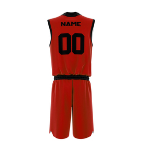 Ensemble d'uniformes de basketball rouges pour hommes, col en V, sans manches, sublimé, séchage rapide, vêtements de sport, taille élastique, design rayé - Product Image 2