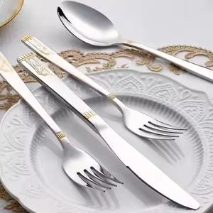 Gold Finish Metal Spoon And Fork Set Cutlery Set Stainless <b>Flatware</b> For Restaurant Buffet Hospitality Use - Product Image 4