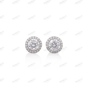 Boucles d'oreilles clous solitaires rondes en or blanc, bijoux classiques pour femmes, plaqué argent, au meilleur prix - Product Image 2