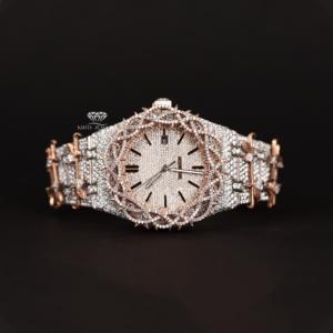 Montre automatique de luxe pour homme en acier inoxydable, couleur rose, entièrement sertie de diamants, style Hip Hop Bling, boîtier carré - Product Image 2