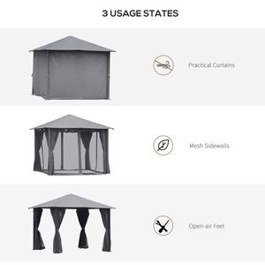 Gazebo da Giardino Nero 3x3 Metri con Telaio in Policarbonato per Giardino, Cortile, Ristorante, Spiaggia, Uso Esterno, Pergola, Padiglione - Product Image 3