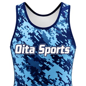<b>Men</b> Blue Camouflage Sublimated <b>Wrestling</b> <b>Singlet</b> Polyester Sleeveless Athletic Sports Uniform <b>Wrestling</b> Training Competition - Product Image 3