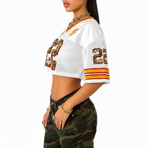 American Football Jersey Shirt Printed Vintage Sport Mesh Retro Number <b>Crop</b> <b>Top</b> <b>Mens</b> Color Block Cropped Oversized Custom Shirts - Product Image 2