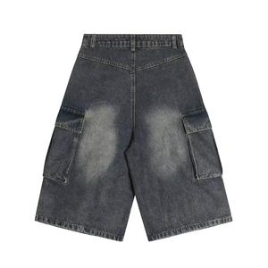 Short en jean cargo noir déchiré pour homme, coupe ample, longueur genou, avec poches latérales, style streetwear décontracté, été - Product Image 3