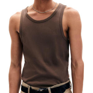 Débardeur côtelé à col rond pour homme, décontracté, en maille, couleur unie, sans manches - Product Image 1