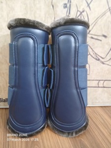 BRAND ZONE Equine Boots Patent Leather Horse Tendon Brushing Boots Splint Boots with 8MM Neoprean and Faux Fur <b>Equestrian</b> horse - Product Image 1