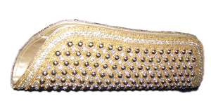 Golden Beaded <b>Clutch</b> Evening Bag with Sparkling Rhinestones Zipper Closure Satin Lining Party Purse - Product Image 1