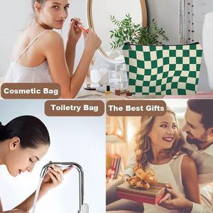 Set di Borse da Viaggio Personalizzate a Quadretti Verdi per Cosmetici con Specchio per Donne e Ragazze, Kit Organizzatore per Trucchi - Product Image 3