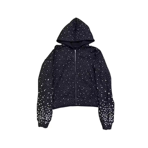 Sudadera con capucha de lujo personalizada con cremallera y pedrería completa para hombre y mujer, estilo Y2K, streetwear, oversize, gruesa, con cristales brillantes. - Product Image 2