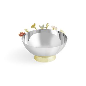 Cuenco de metal con borde floral chapado en oro, plato de acero inoxidable premium para aperitivos y dulces, centro de mesa decorativo para el hogar y fiestas. - Product Image 1
