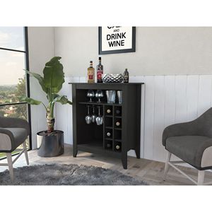 Mobile bar New Canaan con 6 bottiglie, 1 cassetto e 1 ripiano, colore nero wengue - Product Image 1
