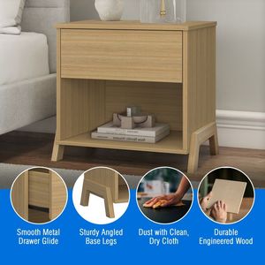 Solid Wood <b>Bedside</b> <b>Table</b> with 1 Drawer Natural <b>Teak</b> Bedroom Nightstand - Product Image 4