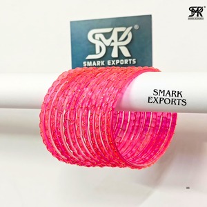 Trendy Hot Pink Glass <b>Bangles</b> Set Gold Beaded <b>Indian</b> Traditional Chudi Bridal Jewelry Stylish Women Fashion Bracelet - Product Image 4