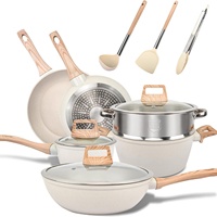 Vente directe usine – Ensemble de 21 ustensiles de cuisine en céramique blanche, granit et aluminium, antiadhésifs, avec poignées en bakélite et fond à induction