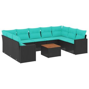 Juego de Sofás de Patio de 10 Piezas en Poliratán Negro con Cojines, Elegante Colección de Muebles para Exteriores - Product Image 2