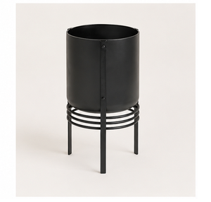Macetero Moderno de Metal Negro Mate para Interiores con Soporte, Maceta Minimalista de Pie para Decoración del Hogar, Oficina y Sala de Estar - Product Image 2