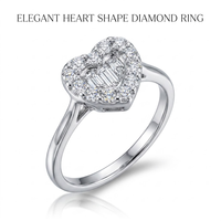 Bague Cœur Diamant Baguette en Or Blanc 18K avec Halo en Grappe et Monture à Branches Divisées, Fabrication de Bijoux Personnalisés Haut de Gamme, MOQ 1 pièce