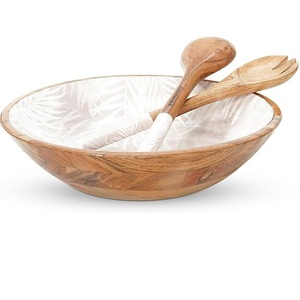 Bol à salade en bois naturel fait main, tendance et de qualité supérieure, avec impression émaillée décorative, bol de service rond, taille et forme personnalisées - Product Image 4