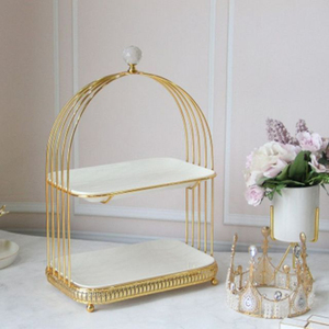 Gold Bird Cage Shape Metal Cake Stand 2 Tier Tray Dessert Display Home Decor Accessory Luxury Cake Stand Hotel <b>Table</b> Centerpiece - Product Image 1