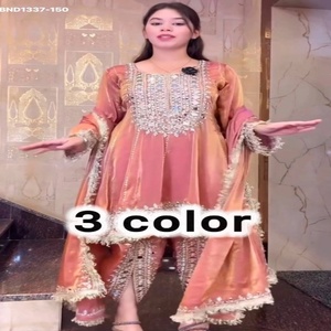 Designer Fancy Silk with Embroidered & Real Mirror Readymade Dhoti-Short Round <b>Kurti</b>-Dupatta Collection At Wholesale Rate - Product Image 1