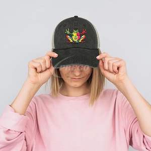 Casquette de baseball en denim imprimée grenouilles multicolore, réglable, en coton, avec visière de sport, très demandée - Product Image 5