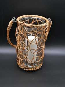 Porte-bougie en métal fait main avec poignée, pot en verre et lanterne en rotin pour la décoration intérieure et extérieure, ainsi que des lanternes en bois - Product Image 3