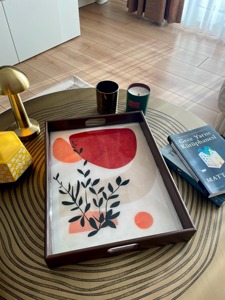 Plateau en bois imprimé artisanal, plateau décoratif en bois imprimé pour les boutiques de décoration intérieure, vente en gros, plateau de service - Product Image 2