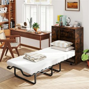 Letto a scomparsa rustico marrone con materasso da 4 pollici, capacità 485 libbre, 219,71 x 86,36 x 105,41 cm, letto pieghevole in pannelli MDF - Product Image 6