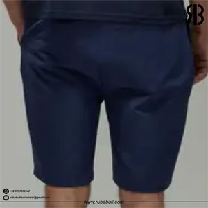 RUBABULL Short Bermuda Oxford bleu marine pour homme, taille mi-haute, fermeture élastique, décontracté, respirant, tissé - Product Image 4
