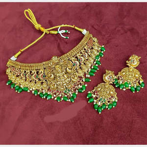 Jewelemarket Heritage Gold Plated Bridal <b>Choker</b> Necklace Set CZ Temple Pota Stone Pearl Beads Fine Jewelry 10575400PGR - Product Image 3
