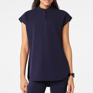 Blusa Médica Azul Marino para Mujer, Cuello Mandarín, Manga Corta, Uniforme Sanitario Ligero, Ropa de Trabajo para Enfermería, OEM ODM - Product Image 1