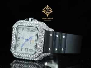 นาฬิกา Pahal Jewels Luxury Square Diamond ตัวเรือนสแตนเลส สายยาง ระบบอัตโนมัติ หน้าปัดอนาล็อก ขนาด 40 มม. - Product Image 2