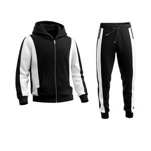 New Design Black <b>White</b> Contrast Tracksuit Set <b>Zip</b> <b>Up</b> Hoodie & Slim Fit Jogger Pants Sportswear Gym Casual Outfit For Men - Product Image 1