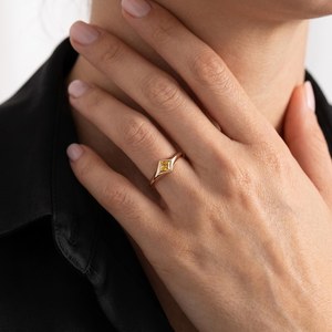 Citrine Color Square Shape Gemstone <b>Promise</b> <b>Ring</b> For <b>Men</b> 14K Solid Gold Party Proposal Gift For Friends Her - Product Image 2