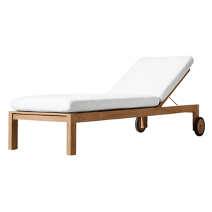 Chaise longue pliante moderne en teck avec roulettes pour extérieur, jardin, piscine, hôtel - Product Image 1